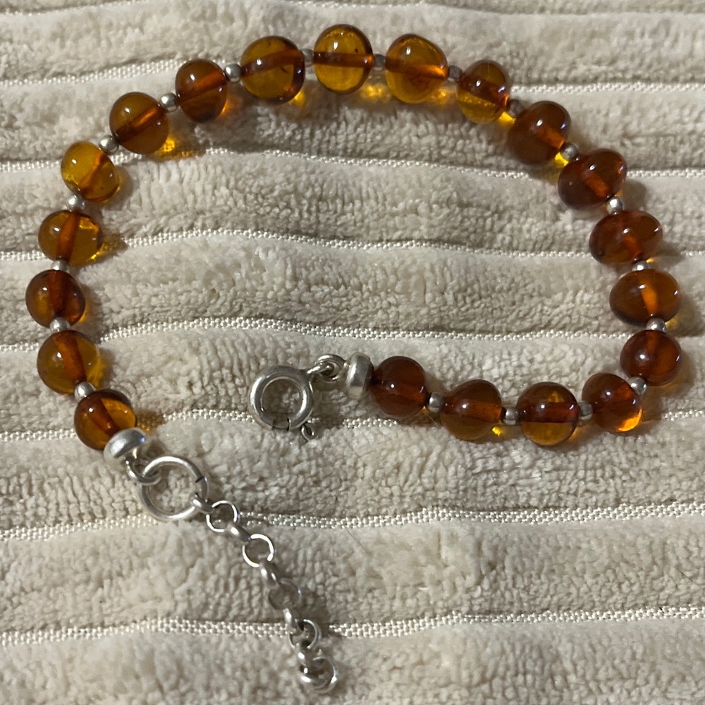 Amber Beaded Sterling Silver Bracelet